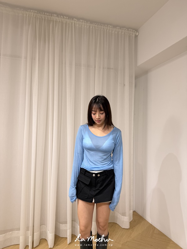 微透大圓領棉質上衣